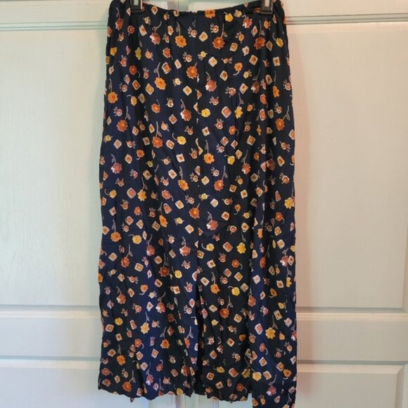 Vintage Regatta Black Orange Floral Midi Maxi Skirt - Picture 2 of 6